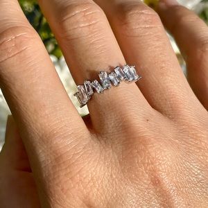 New Cubic Zirconia CZ Baguette Adjustable Ring Free Size